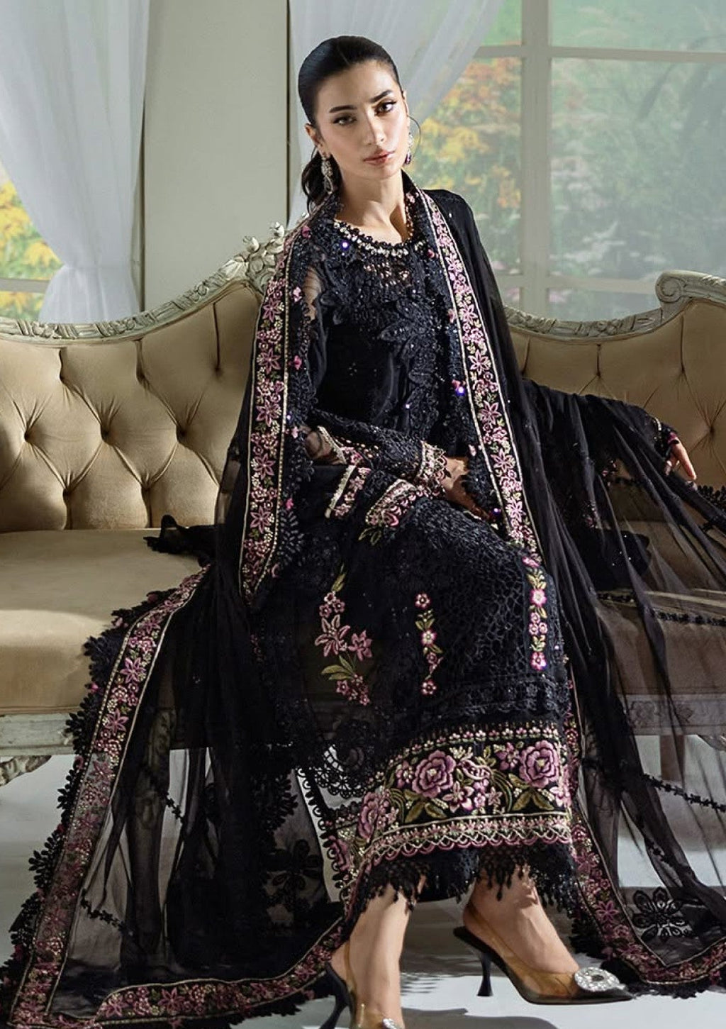 3 Piece  Stitched  Chiffon Suit - Ready  to Wear