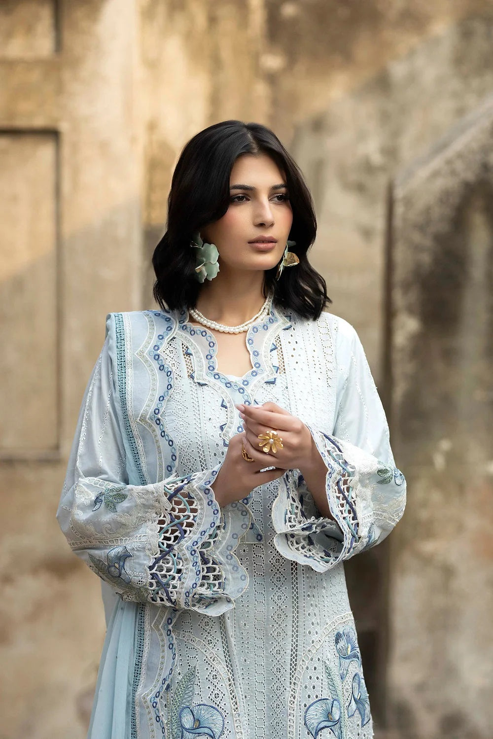 0 3-Piece Adda Work Embroidered Chiffon Suit - Ready To Wear