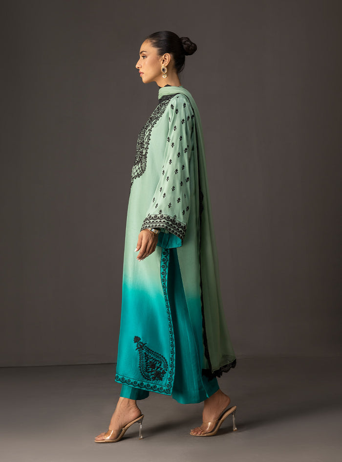 03-Piece Printed Shamoz Silk Suit - Ready To Wear