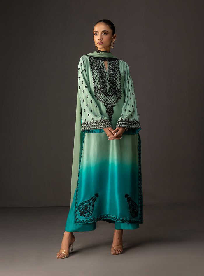 03-Piece Printed Shamoz Silk Suit - Ready To Wear