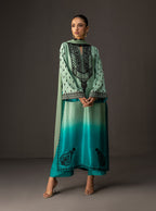 03-Piece Printed Shamoz Silk Suit - Ready To Wear