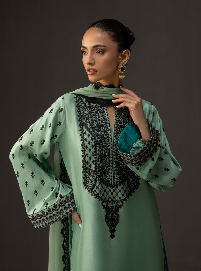03-Piece Printed Shamoz Silk Suit - Ready To Wear