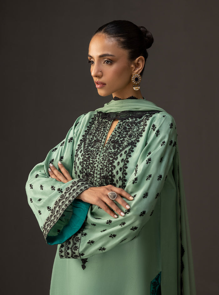 03-Piece Printed Shamoz Silk Suit - Ready To Wear