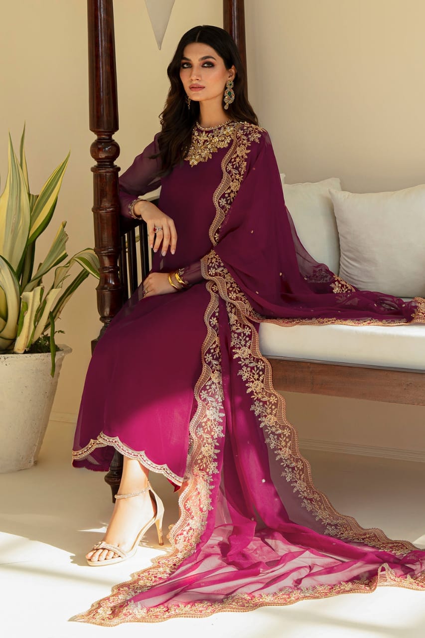 03 Piece  Luxury Embroidered Chiffon  Suit - Ready  to Wear