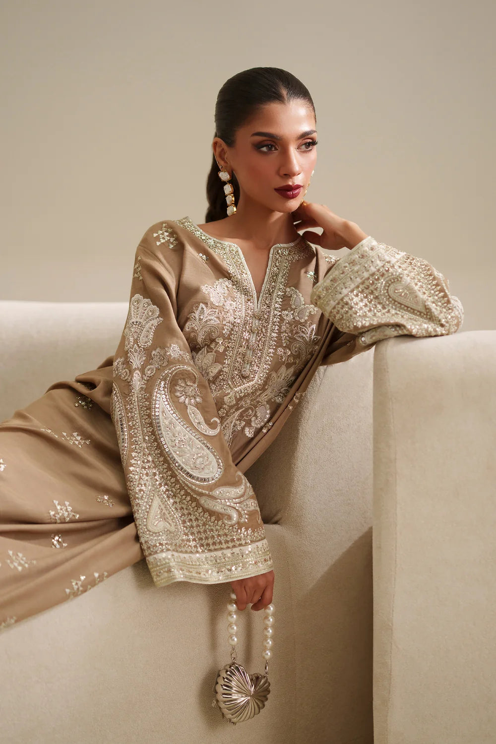 02-Piece Embroidered Shalmoz Silk Suit - Ready To Wear