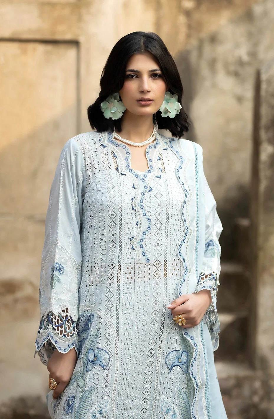 0 3-Piece Adda Work Embroidered Chiffon Suit - Ready To Wear