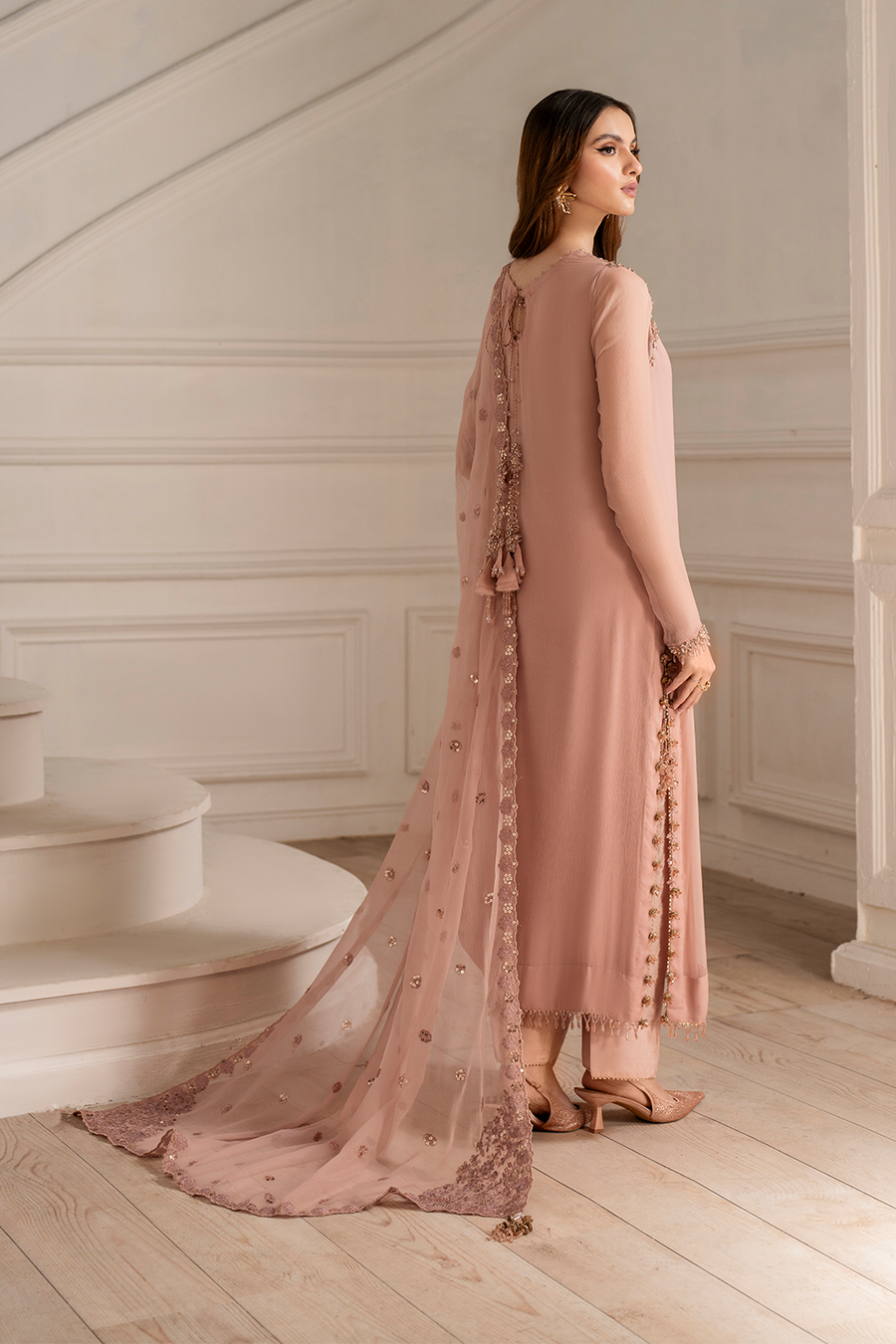 03 Piece  Embroidered Chiffon Suit - Ready  To Wear