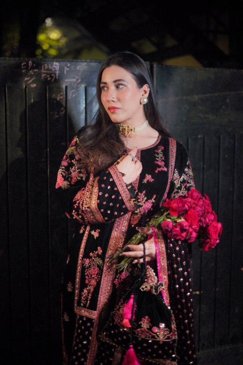 Heavy Embroidered Black Lawn Suit - Ready-to-Wear