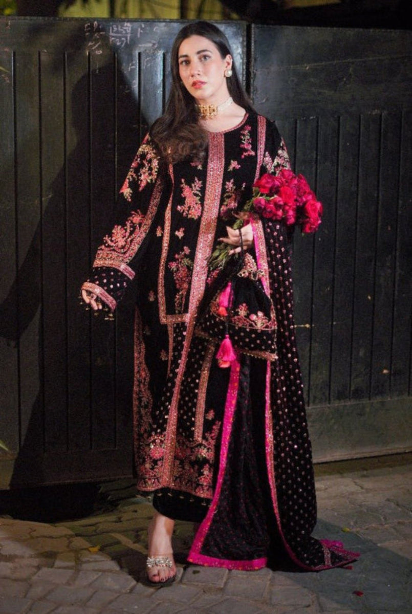 Heavy Embroidered Black Lawn Suit - Ready-to-Wear