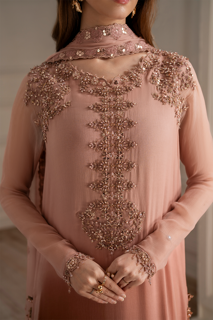 03 Piece  Embroidered Chiffon Suit - Ready  To Wear