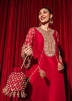 Silk Suit with Heavy Embroidery & Net Dupatta