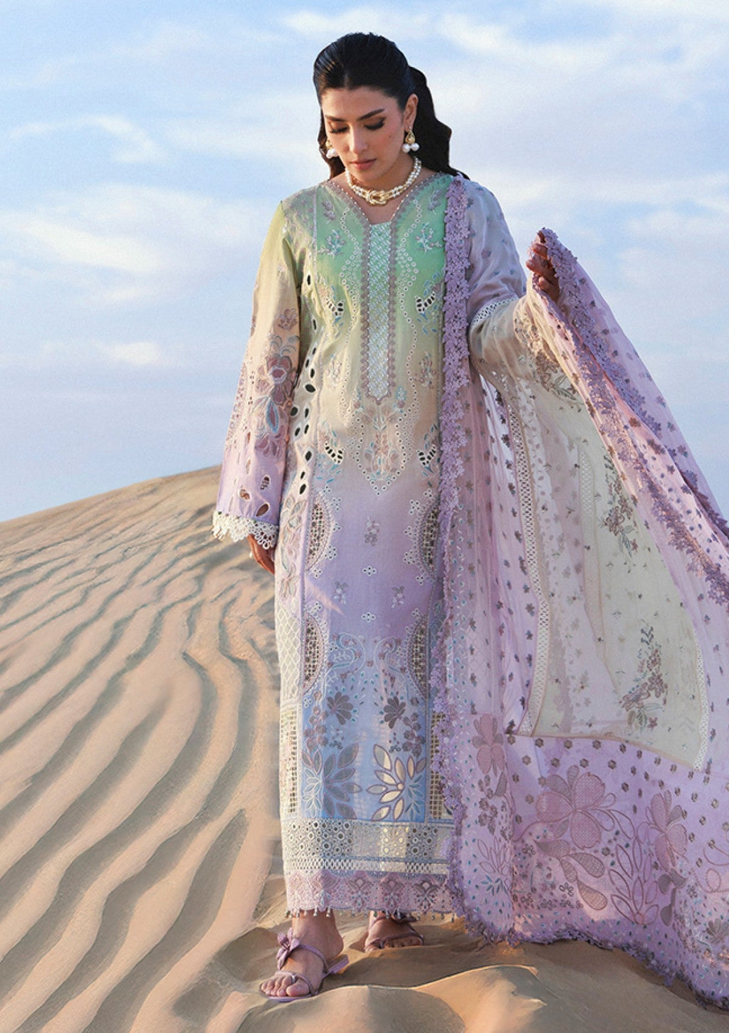 03 Piece Luxury  Embroidered  Chikankari Lawn Suit - Ready  to Wear