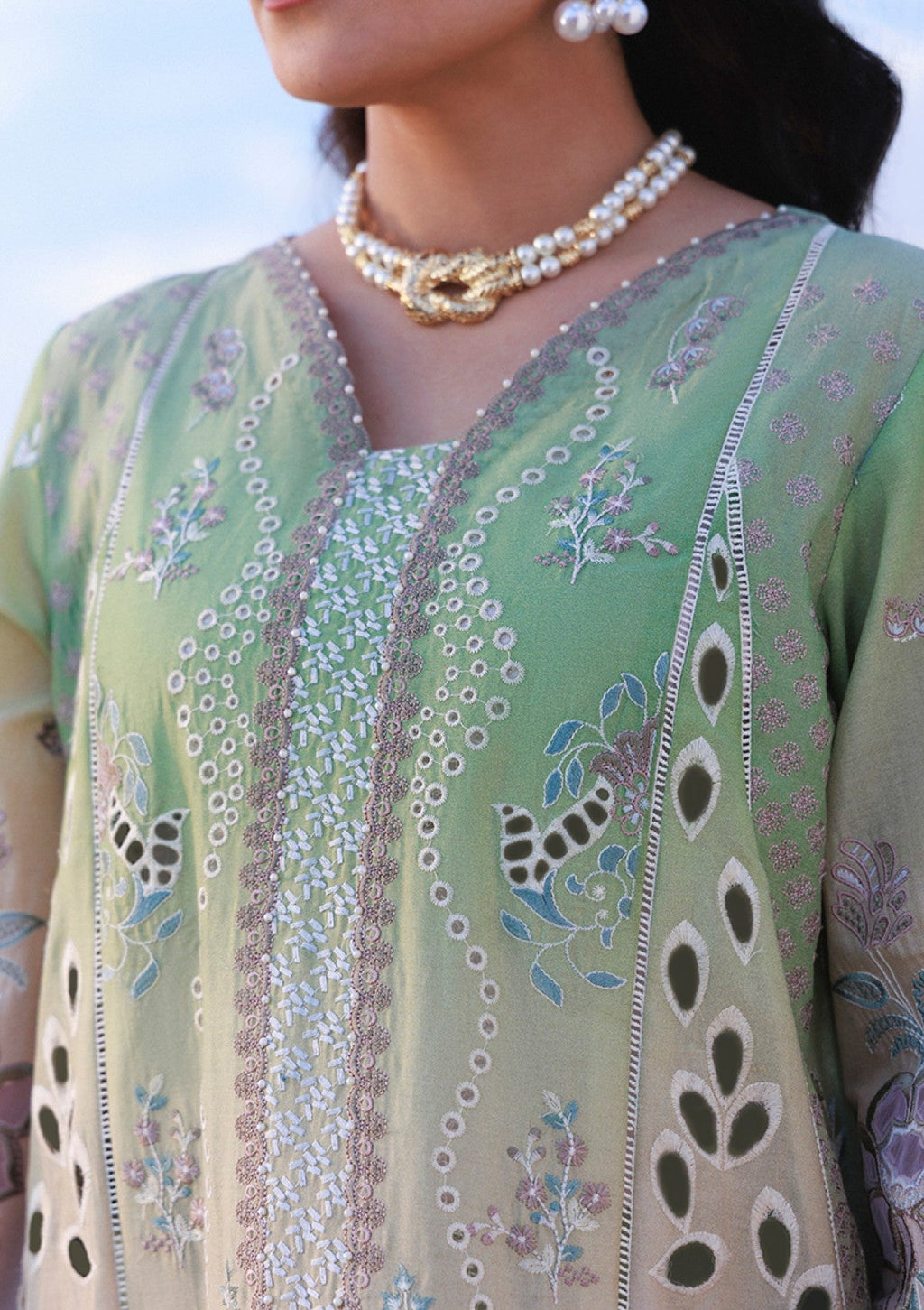03 Piece Luxury  Embroidered  Chikankari Lawn Suit - Ready  to Wear