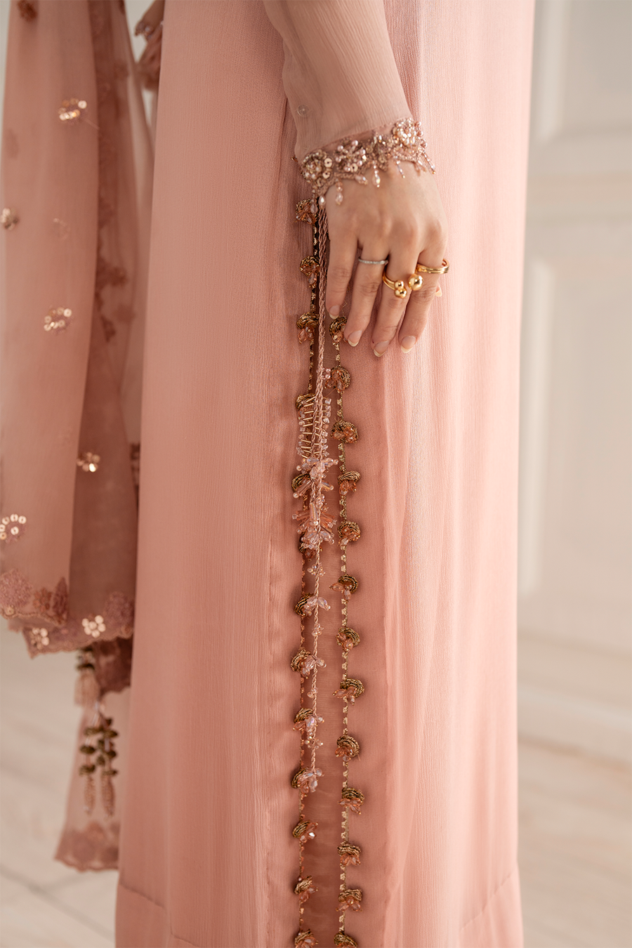 03 Piece  Embroidered Chiffon Suit - Ready  To Wear