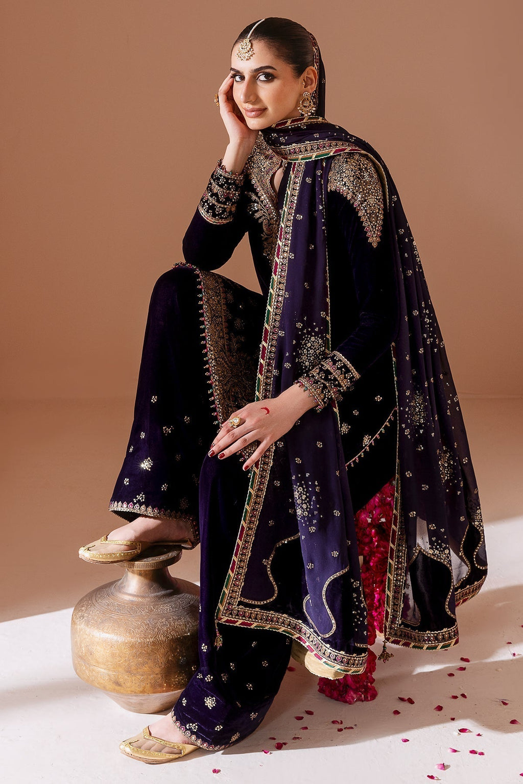 3 Piece Stitched  Valvet Suit - Ready to Wear