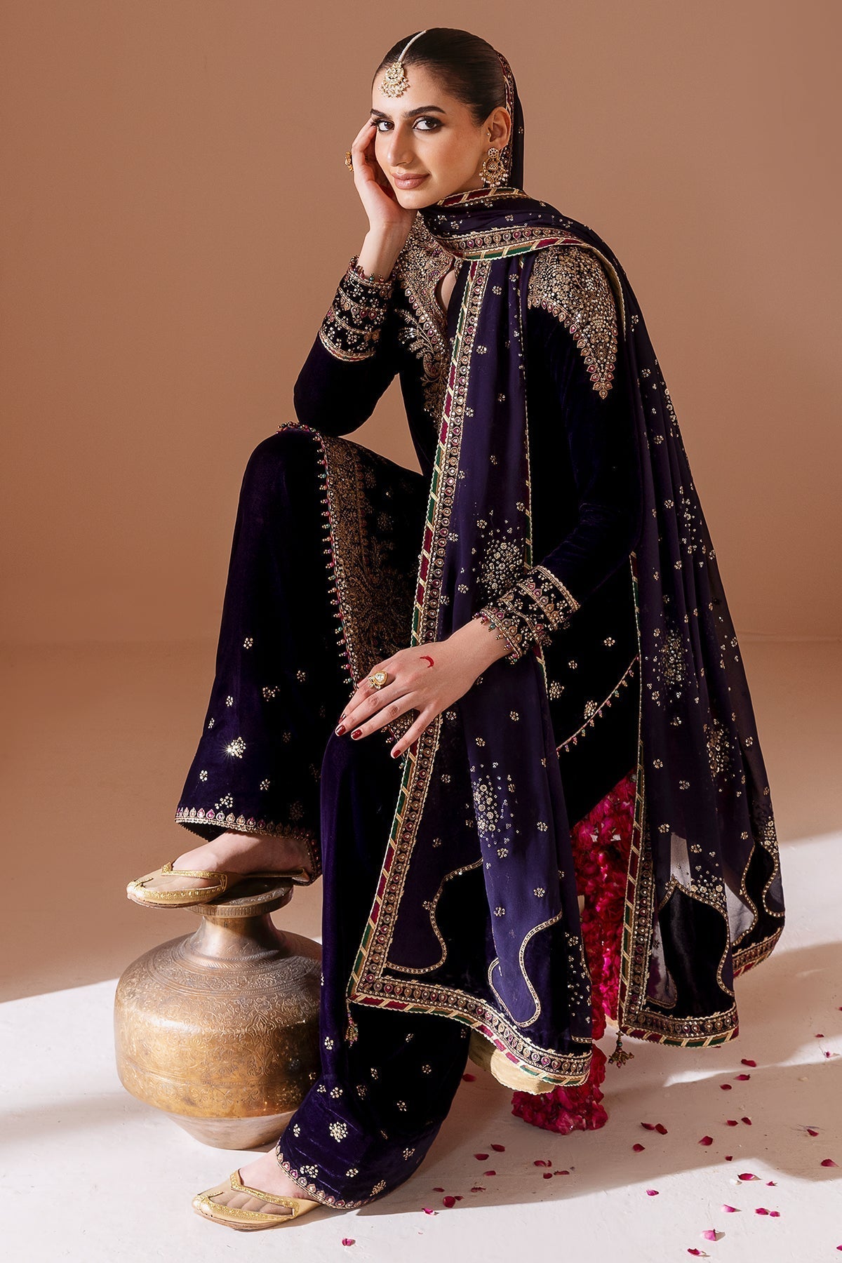 3 Piece Stitched  Valvet Suit - Ready to Wear