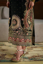 03 Piece Heavy Embroidered Kaftan Silk Suit - Ready To Wear