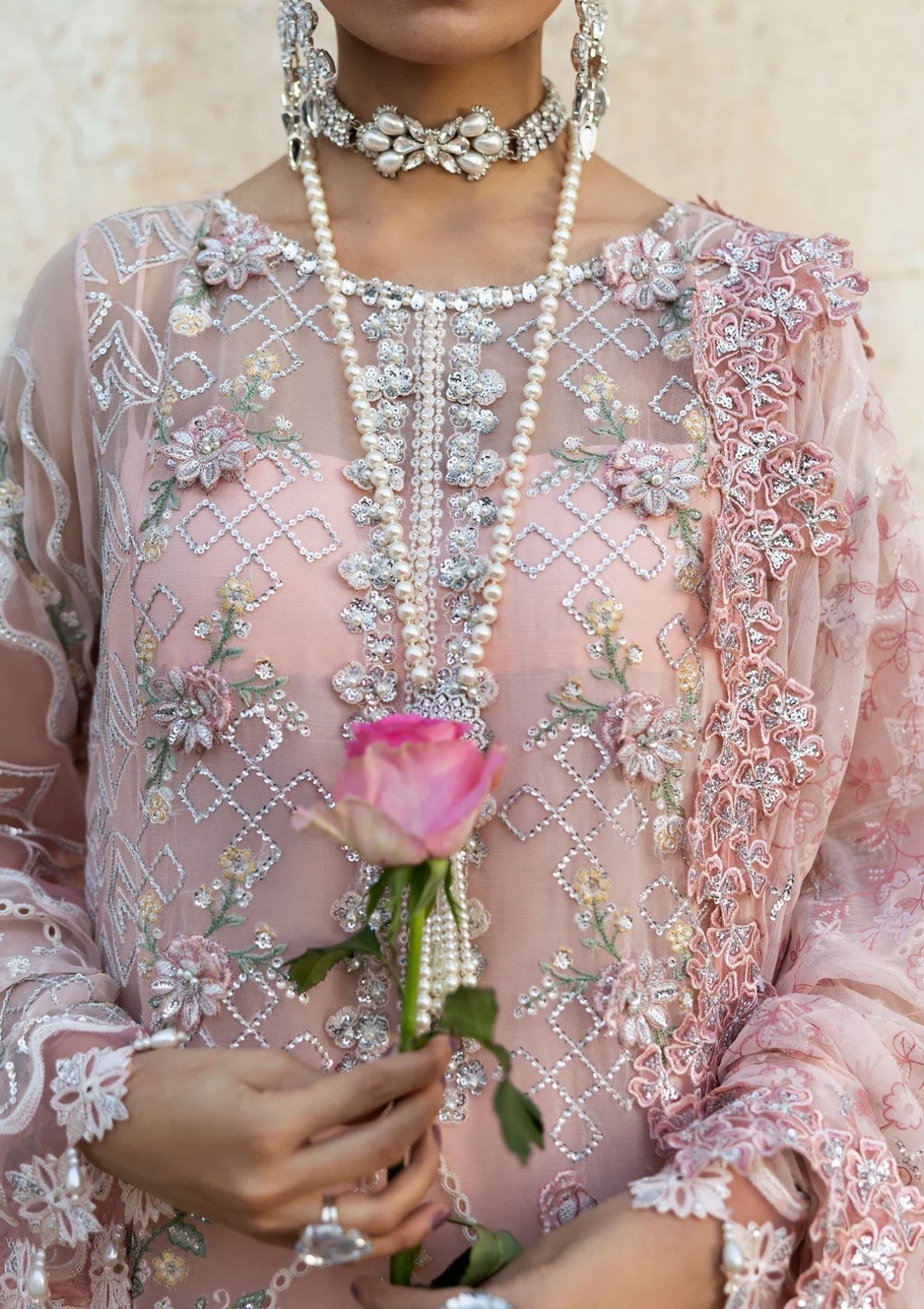 03 Piece Embroidered Chiffon Suit - Ready To Wear