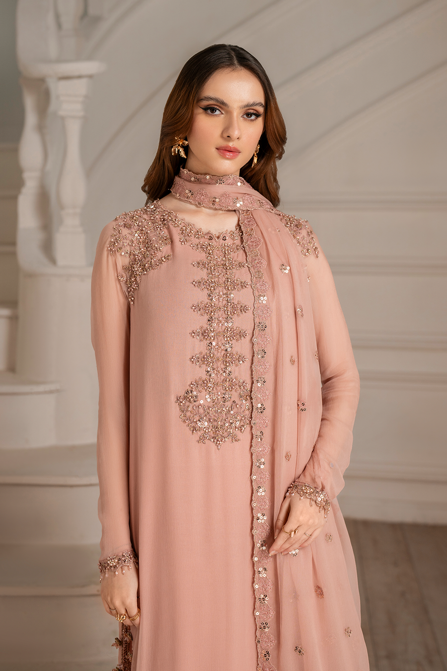 03 Piece  Embroidered Chiffon Suit - Ready  To Wear
