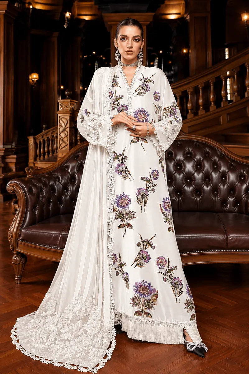 03 Piece Embroidered Sheesha Silk Suit - Ready To Wear