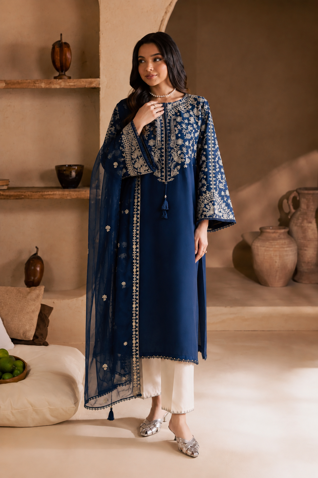 03-Piece Embroidered Cotton Suit - Ready To Wear