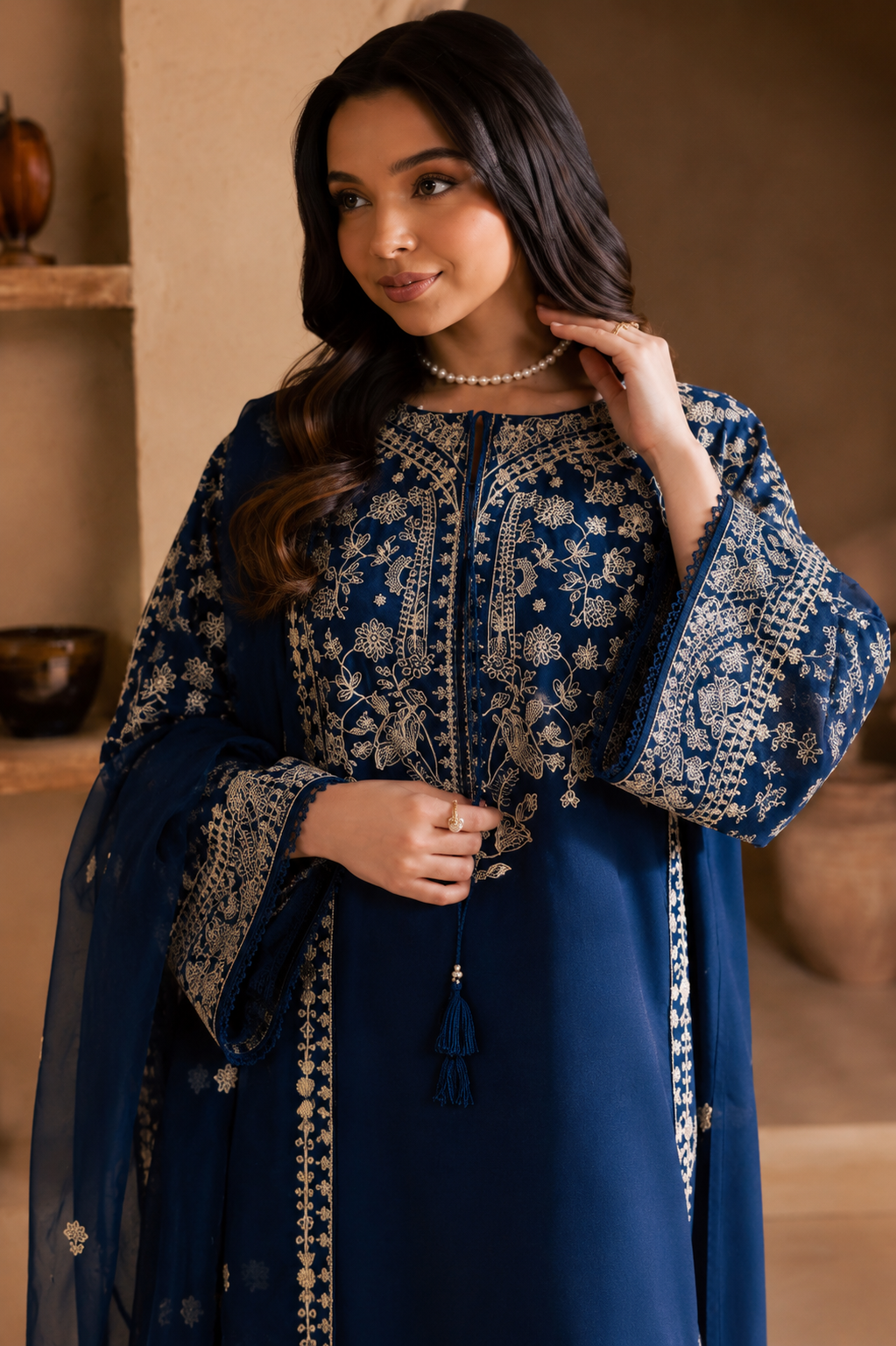 03-Piece Embroidered Cotton Suit - Ready To Wear