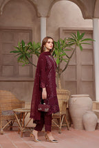 CRIMSON  Chiffon Suit with Malai Trouser  stitched