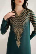 03-Piece Fancy Embroidered Raw Silk Suit - Ready  To Wear