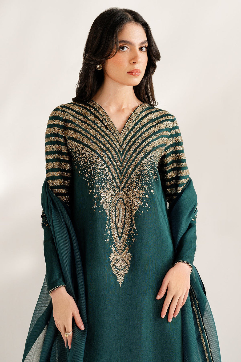 03-Piece Fancy Embroidered Raw Silk Suit - Ready  To Wear
