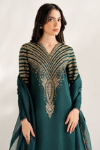 03-Piece Fancy Embroidered Raw Silk Suit - Ready  To Wear
