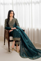 03-Piece Fancy Embroidered Raw Silk Suit - Ready  To Wear