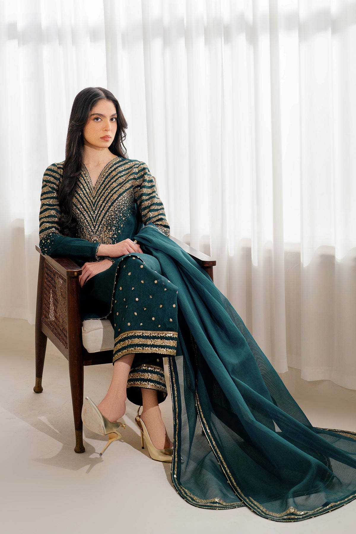 03-Piece Fancy Embroidered Raw Silk Suit - Ready  To Wear
