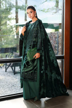 03-Piece Bottle Green Velvet Embroidered Suit - Ready To Wear