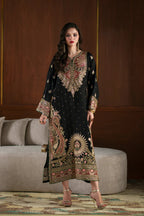 03 Piece Heavy Embroidered Kaftan Silk Suit - Ready To Wear