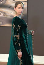 03-Piece Embroidered Velvet Suit - Ready To Wear