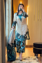 03 Piece Digital Print Silk  Suit - Ready To Wear