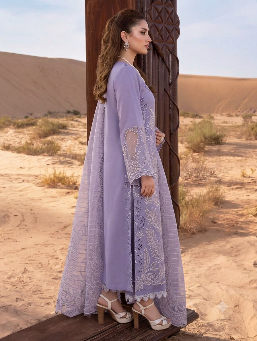 03-Piece Embroidered Lawn Suit - Ready  To Wear