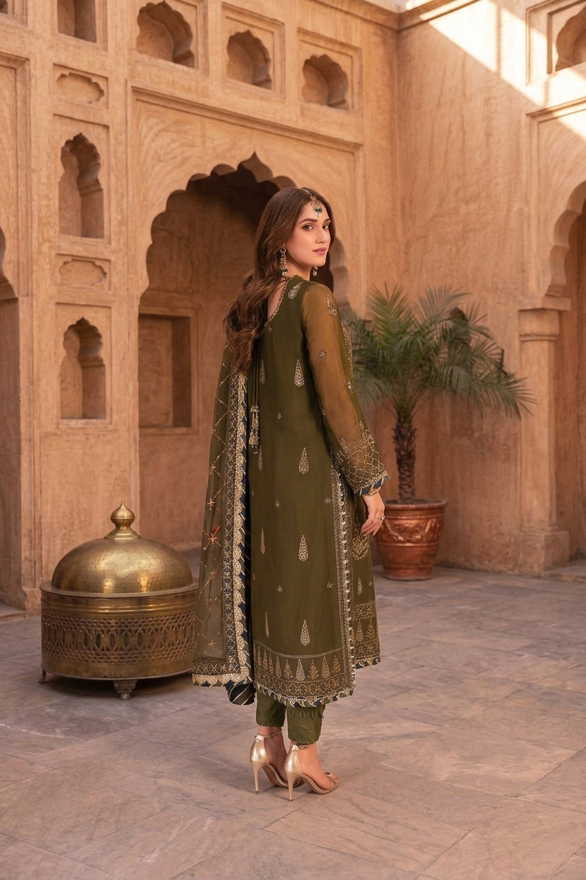 03-Piece Embroidered Chiffon Suit - Ready To Wear