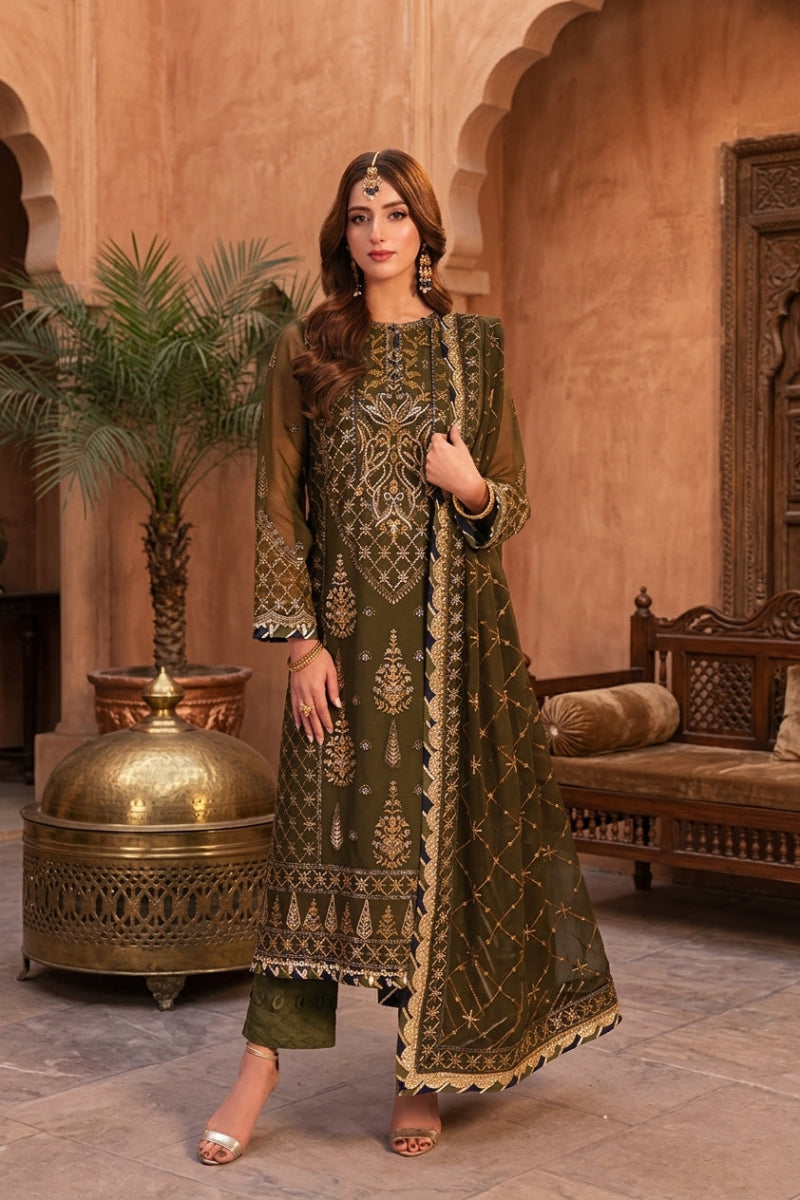 03-Piece Embroidered Chiffon Suit - Ready To Wear