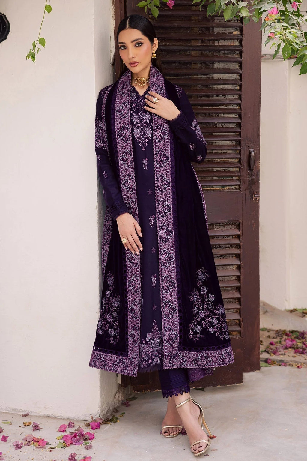 3  Piece Stitched  Velvet  Suit - Ready to Wear
