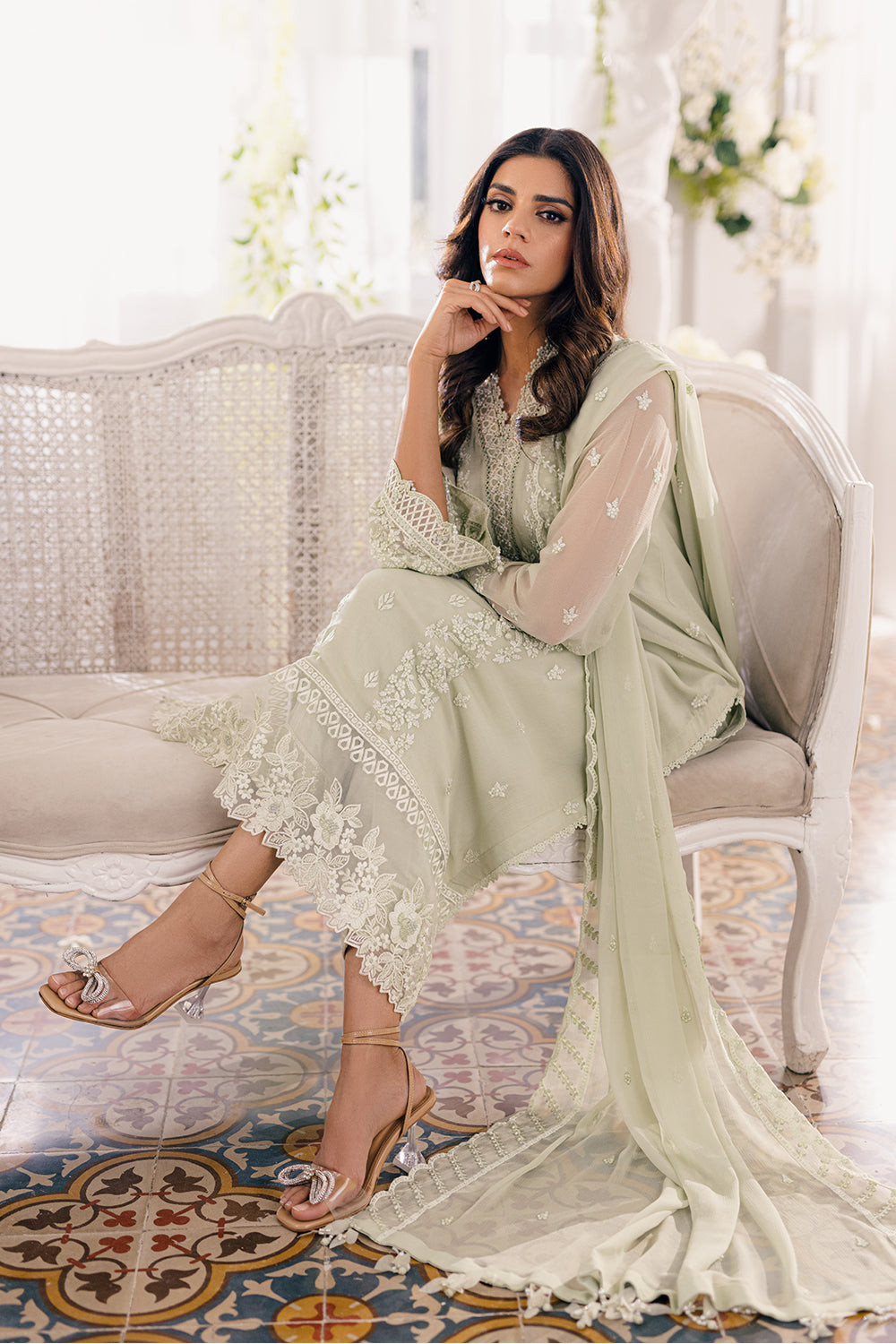 03-piece Sequence Embroidered Chiffon Suit - Ready To Wear