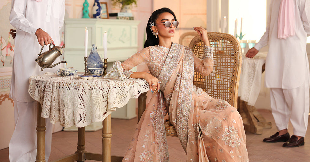 Sequin Embroidered Net Saree - Ready to Wear