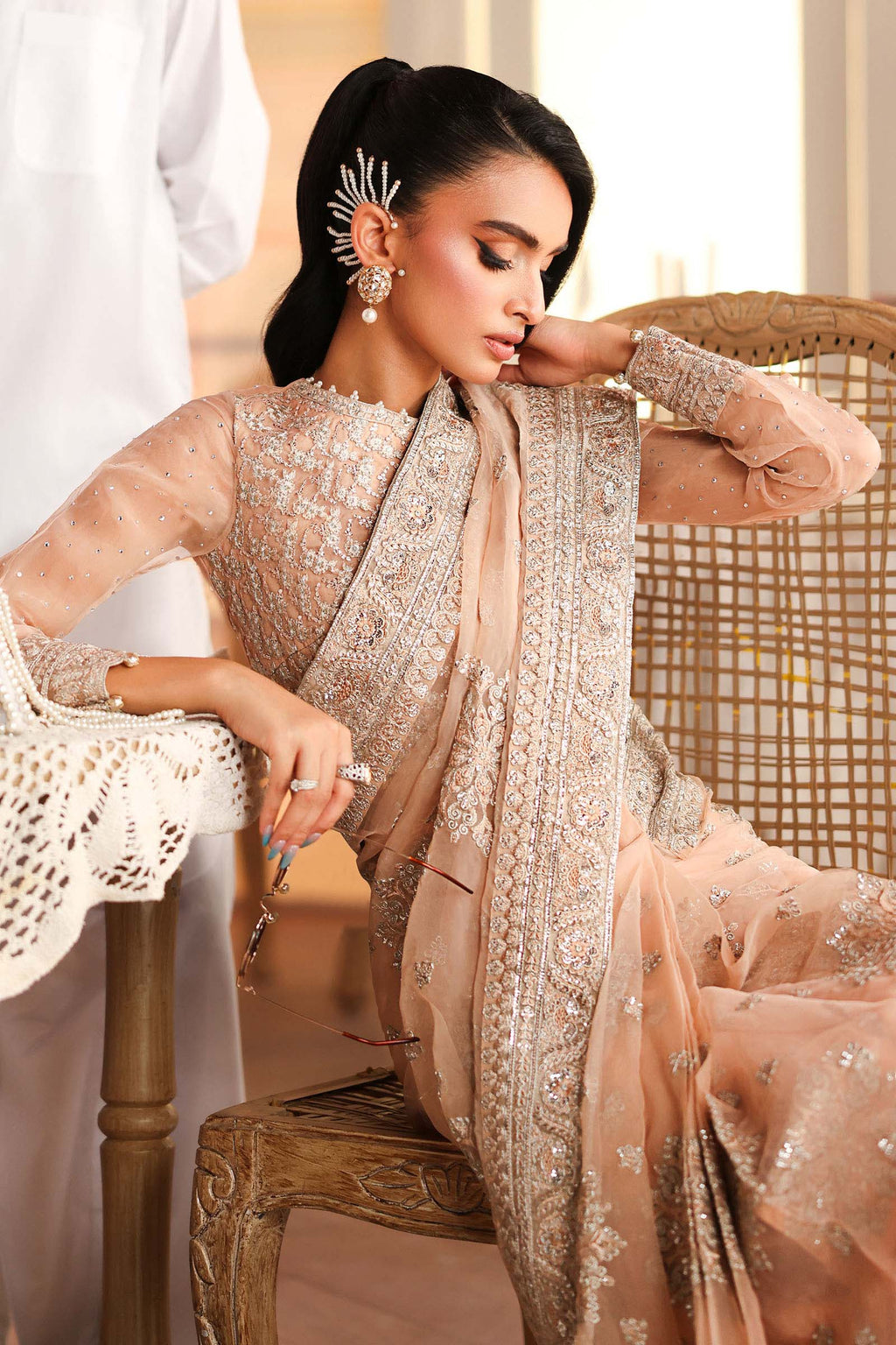 Sequin Embroidered Net Saree - Ready to Wear