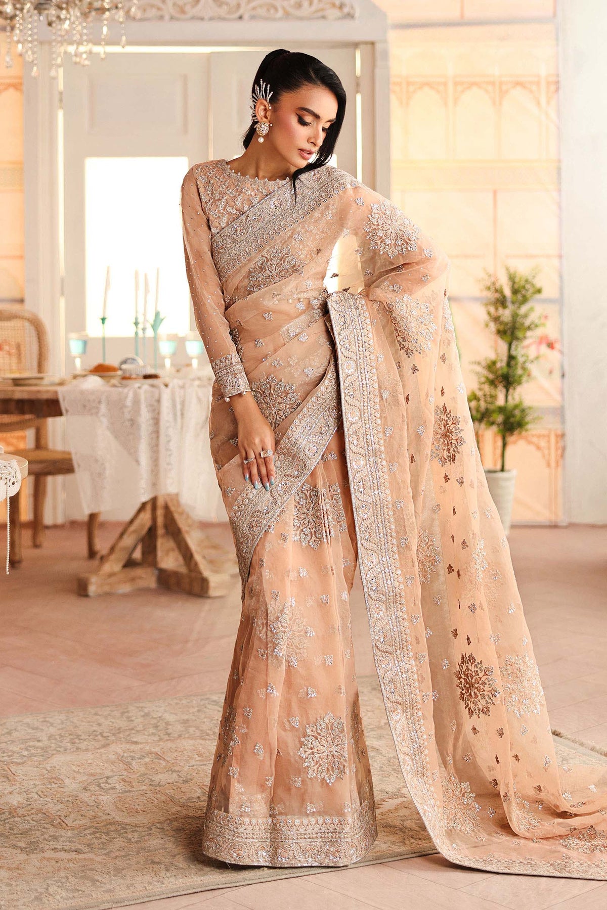 Sequin Embroidered Net Saree - Ready to Wear