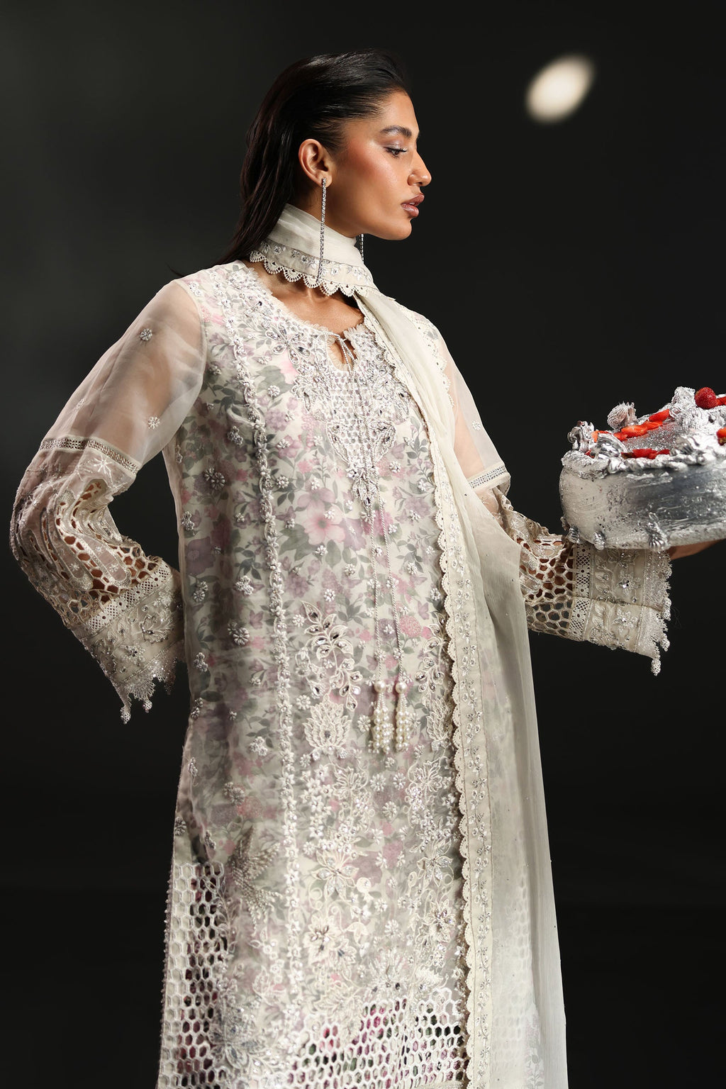 03 Piece Sequin Organza Suit - Ready To Wear