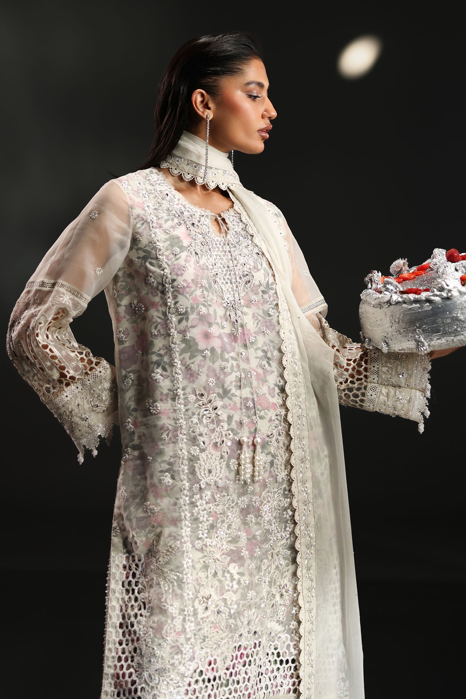 03 Piece Sequin Organza Suit - Ready To Wear