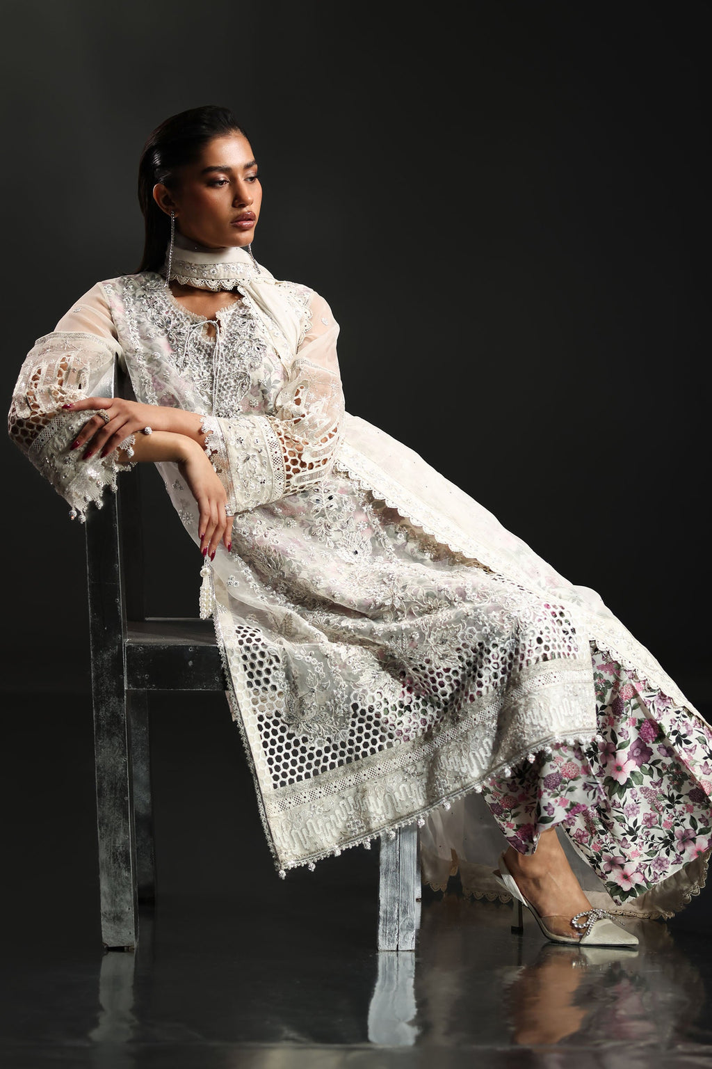 03 Piece Sequin Organza Suit - Ready To Wear