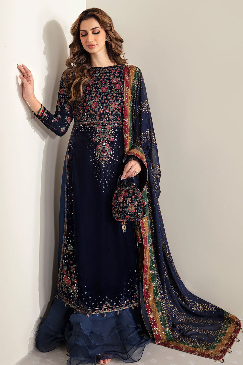 03 Piece Embroidered Velvet Suit - Ready To Wear