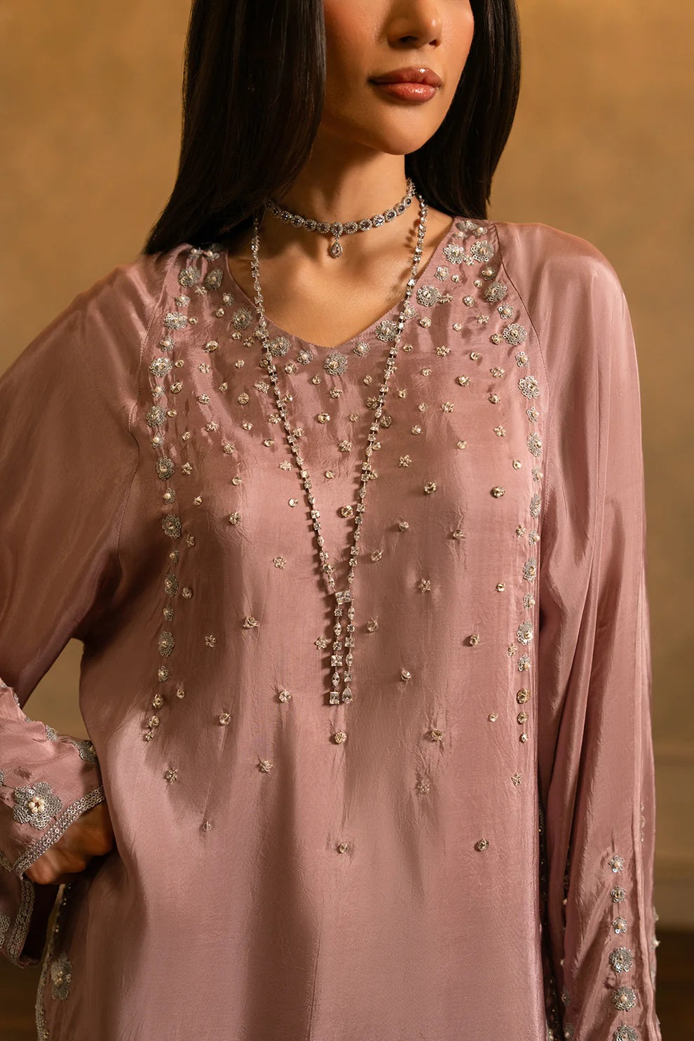 03-Piece Luxury Embroidered Raw Silk Suit - Ready  To  Wear