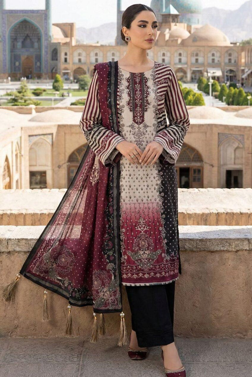 03 Piece Embroidered Silk Suit - Ready to Wear